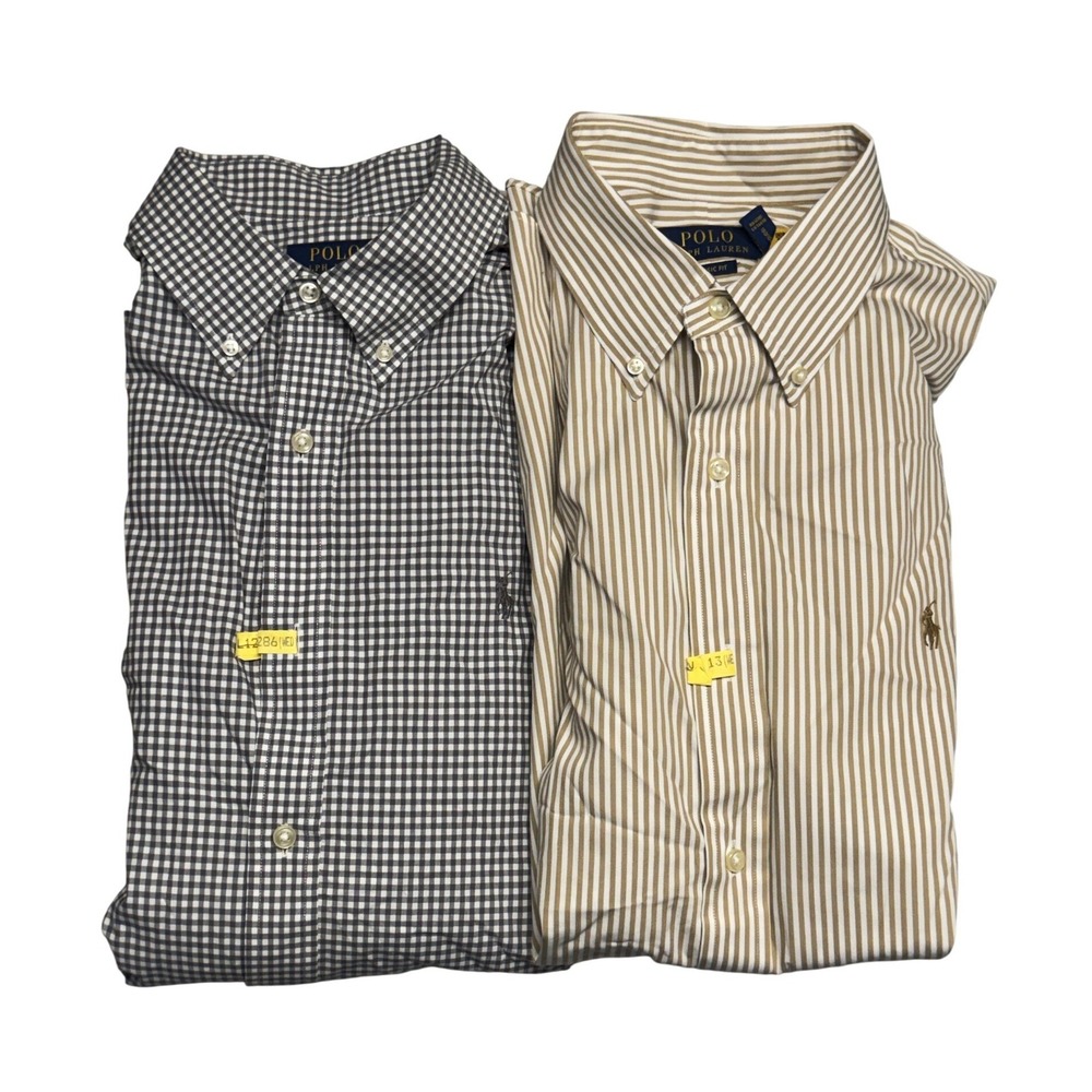 Lot 2 Polo Ralph Lauren Mens Classic Fit Shirts Large Gingham Stripe Button Down